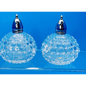 Vtg Hobnail Clear Glass Salt Pepper Shakers MCM I.W. Rice IRICe Made in Japan